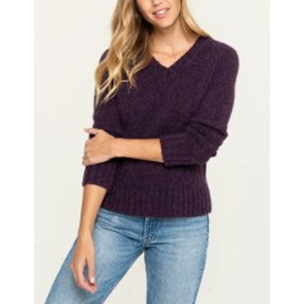 Pacas V-Neck Sweater in Eggplant Melange NWT Sz. L